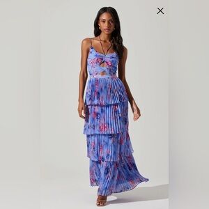 ASTR The Label Daytona Pleated Floral Maxi Dress in Periwinkle Pink